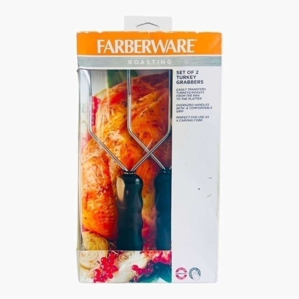 Farberware Turkey Grabbers & Carving Forks Set of 2 Metal Kitchen Tools NIB